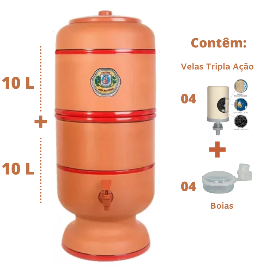 Filtro de Barro Santo Antônio - 10 litros + 4 velas Tripla Ação