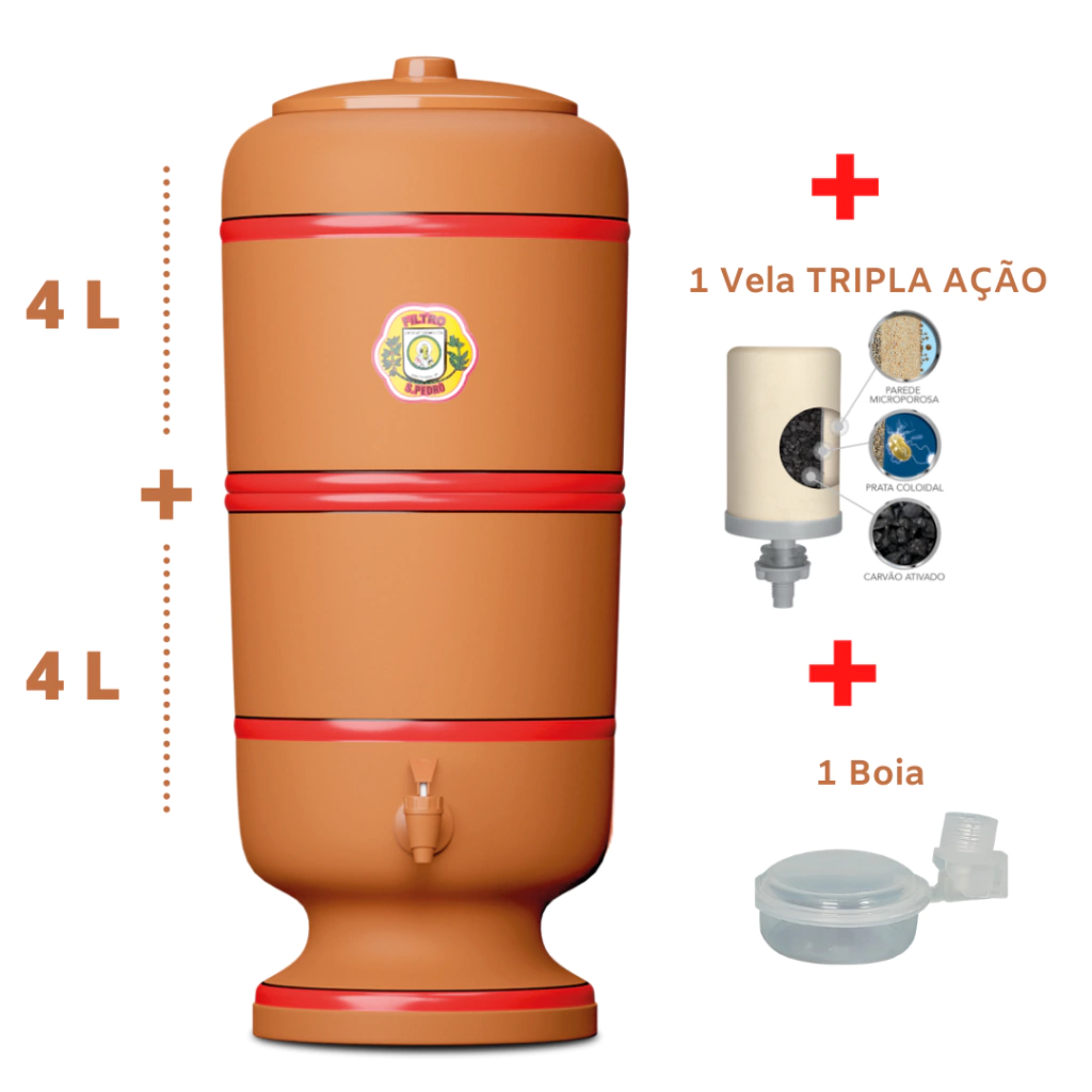 Filtro de Barro São Pedro - 4 litros + 1 vela Tripla Ação
