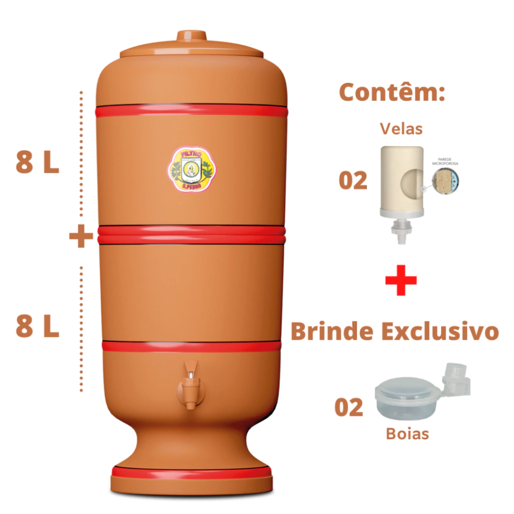 Filtro de Barro São Pedro - 8 litros - 2 velas